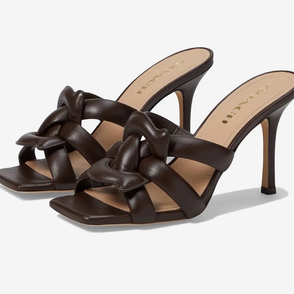 COACH KELLIE LEATHER SANDALS BRAIDED STRAPS-WOMEN- MAPLE - 9.5 - Picture 1 of 12